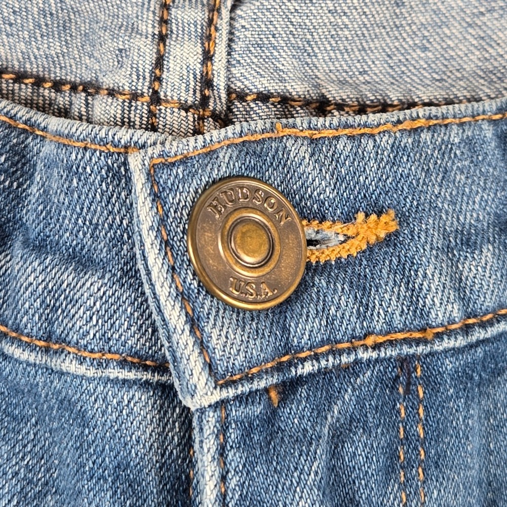 Hudson Patchwork Jeans Womens 30 Blue Straight Leg Denim Made in USA - Picture 6 of 12